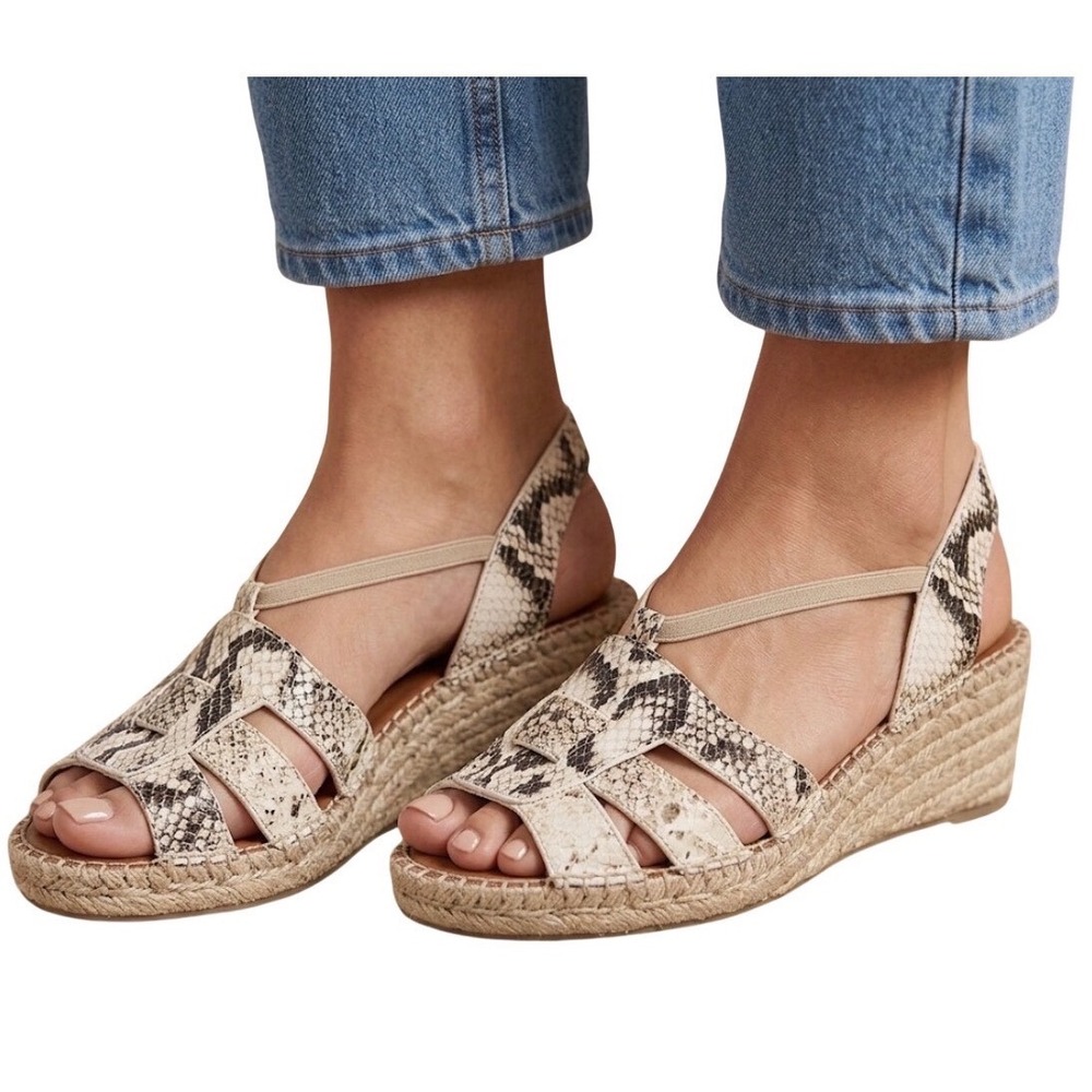 Andre Assous Snakeskin Print Wedge Espadrille Sandals Elastic Slingback Size 6